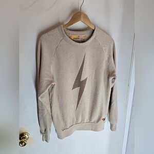 Aviator Nation Beige Sweatshirt with Brown Lightning Bolt